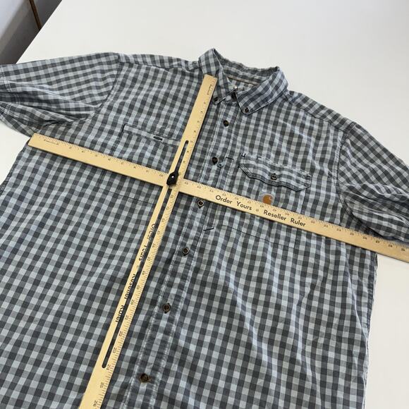 Carhartt Shirt Mens 2XL Gray Blue Plaid Short Sleeve Relaxed Fit Button Down - Picture 5 of 6